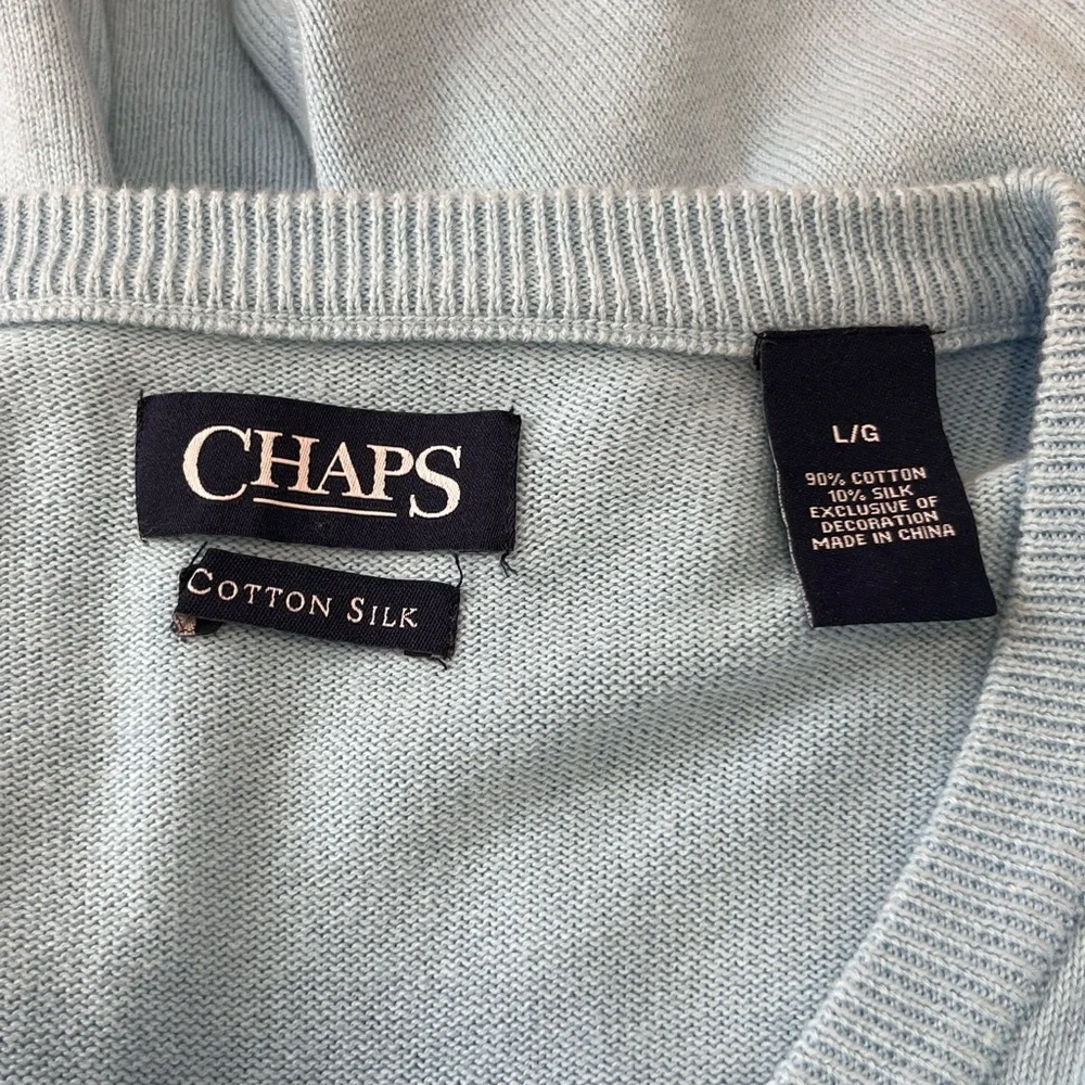 Chaps Men’s Large Blue Cotton Silk V-Neck Pullover Sweater Preppy